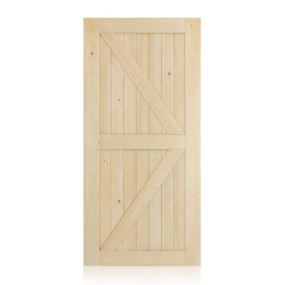 SMARTSTANDARD 40in x 84in Sliding Barn Wood Door Pre-Drilled Ready to Assemble, DIY Unfinished Solid Cypress Panelled Slab, Interior Single, Natural (K-Frame Panel)