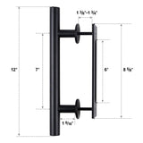 SMARTSTANDARD Heavy Duty 12" Pull and Flush Barn Door Handle Set, Large Rustic Two-Side Design, for Gates Garages Sheds Furniture, Black Powder Coated Finish, Round