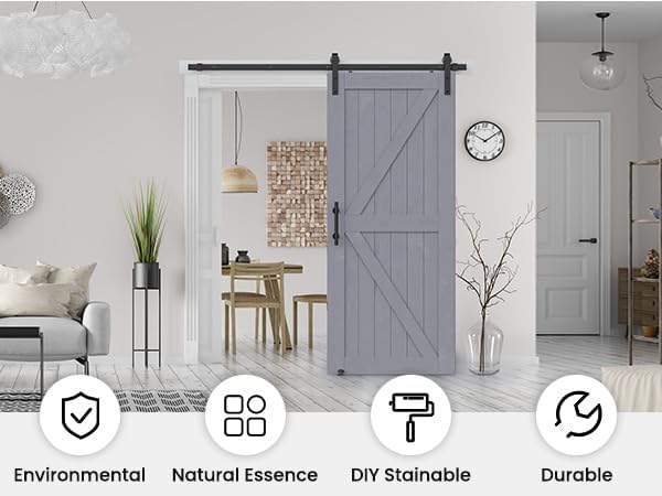 Wood Barn Door with Installation Hardware Kit Grey