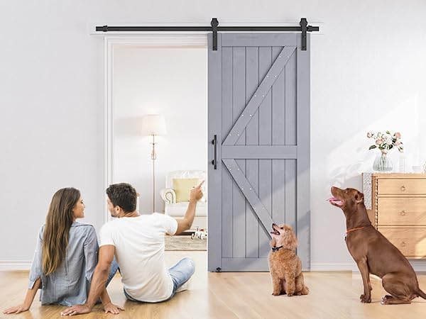 Wood Barn Door with Installation Hardware Kit Grey