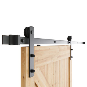 6.6 FT Heavy Duty Sturdy Sliding Barn Door Hardware Kit, 6.6ft Double Rail, Black, (Whole Set Includes 1x Pull Handle Set & 1x Floor Guide & 1x Latch Lock) Fit 36"-40" Wide Door Panel (I Shape Hanger)