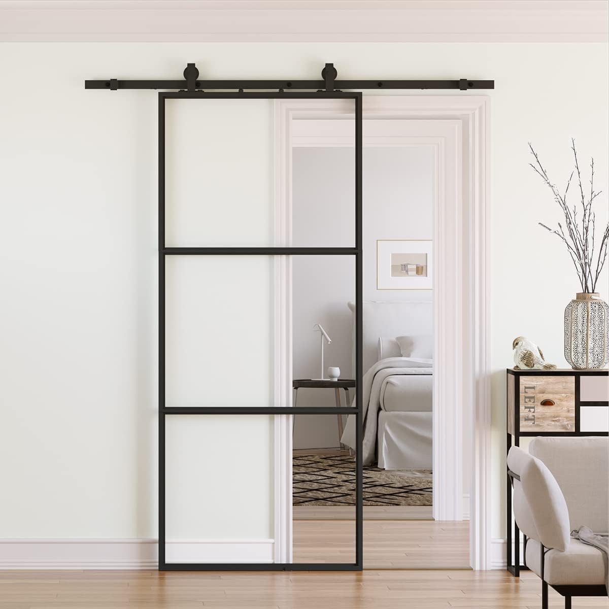 Glass Sliding Barn Door with Hardware Kit & Soft Close Mechanism