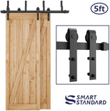SMARTSTANDARD 5ft Heavy Duty Bypass Double Door Sliding Barn Door Hardware Kit - Smoothly & Quietly -Easy to Install - Includes Step-by-Step Installation Instruction Fit 30" Wide Door Panel (J Shape)