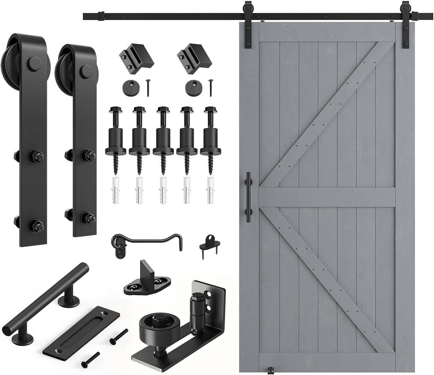 Wood Barn Door with Installation Hardware Kit Grey