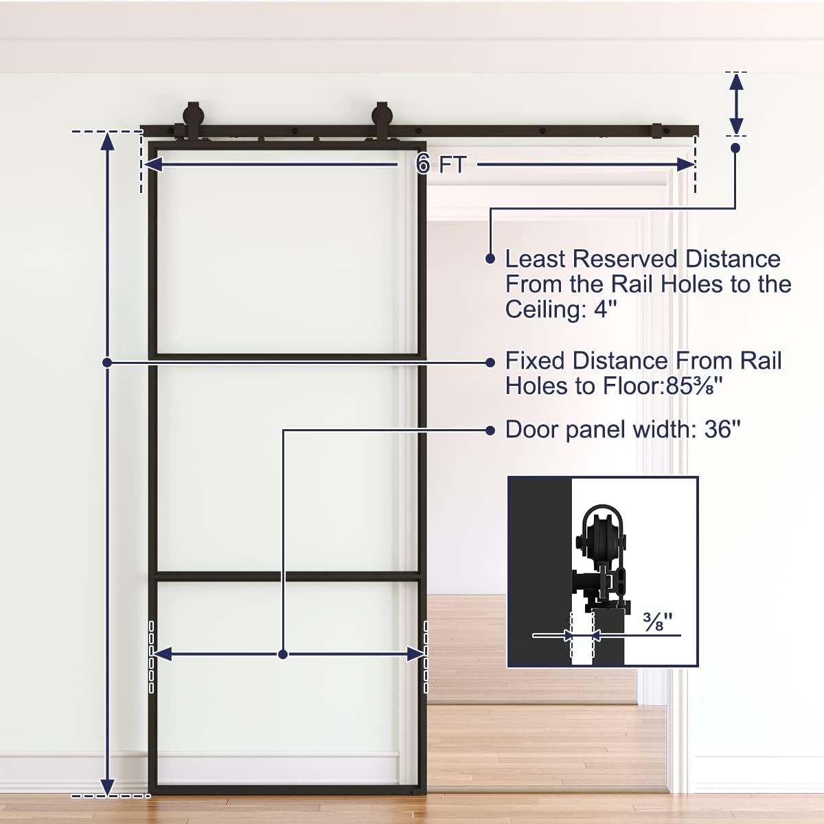 Glass Sliding Barn Door with Hardware Kit & Soft Close Mechanism