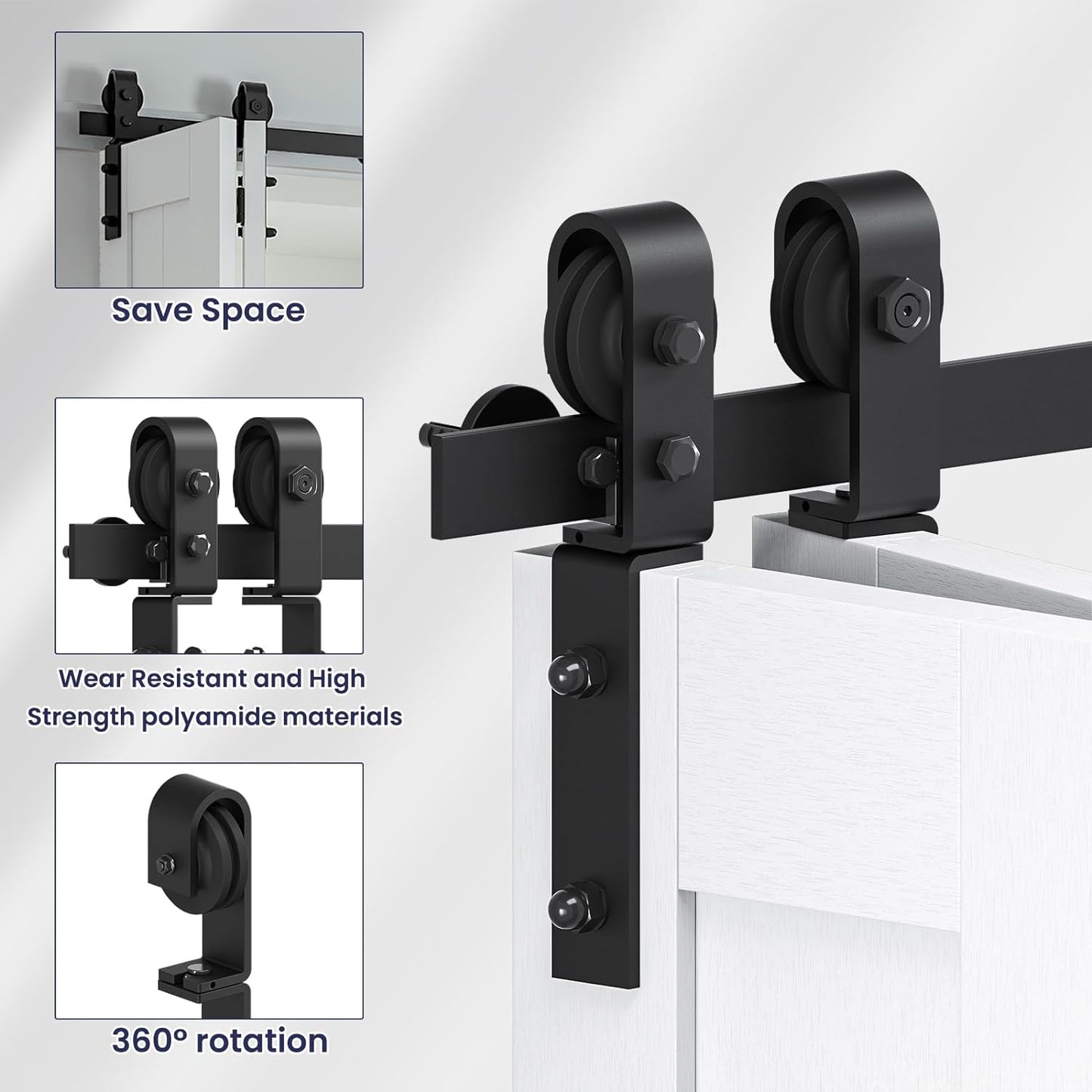 Bi-Folding Sliding Barn Door Hardware Kit, J Shape Hanger