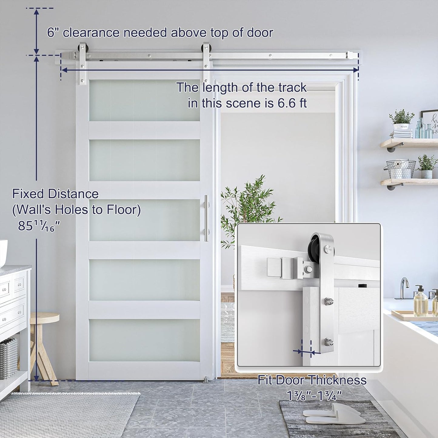 Glass Barn Door with Hardware Kit, 5-Panel Glass Door, Brushed Nickle Hardware