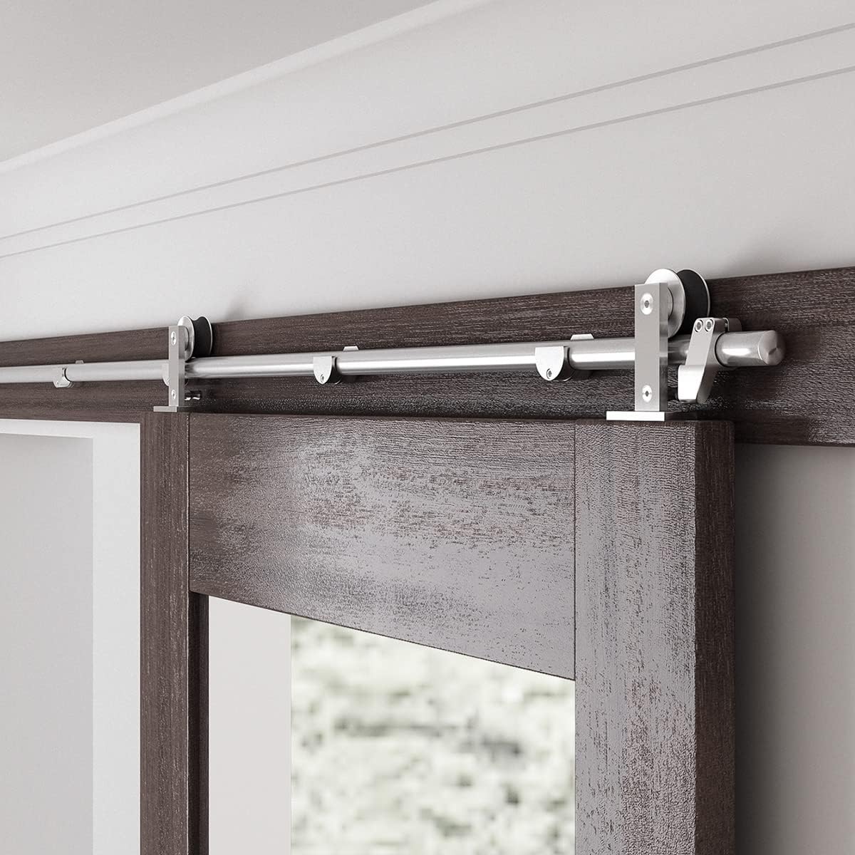 Sliding Barn Door Hardware Kit, Brushed Nickel, T Shape Hanger