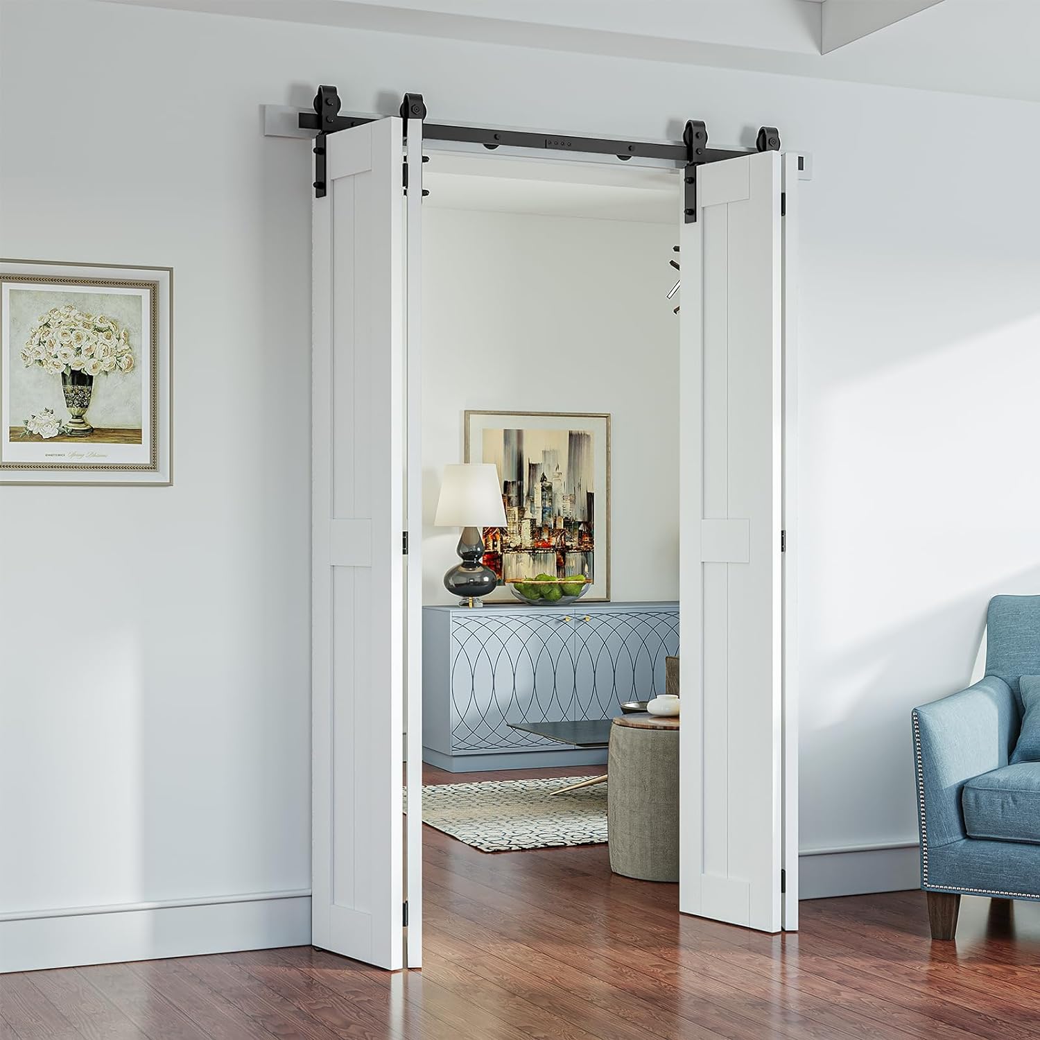 Bi-Folding Sliding Barn Door Hardware Kit, J Shape Hanger – SmartStandard