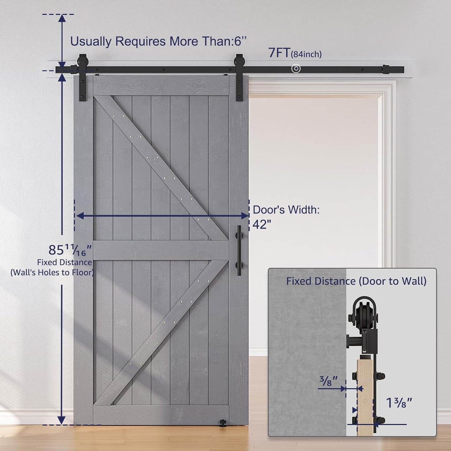 Wood Barn Door with Installation Hardware Kit Grey