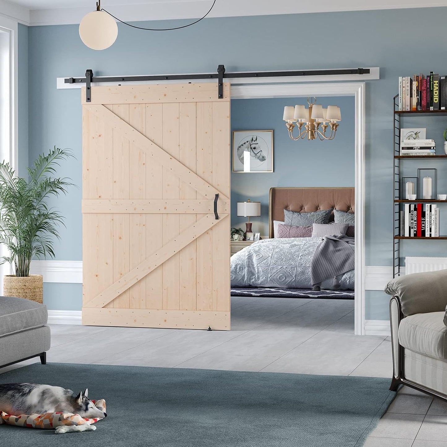 Unfinished Wood Barn Door with Installation Hardware Kit Frameless shape