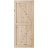 SmartStandard 36in x 84in Sliding Barn Wood Door Pre-Drilled Ready to Assemble, DIY Unfinished Solid Cypress Wood Panelled Slab, Interior Single Door Only, Natural, K-Frame
