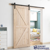 SmartStandard 36in x 84in Sliding Barn Wood Door Pre-Drilled Ready to Assemble, DIY Unfinished Solid Cypress Wood Panelled Slab, Interior Single Door Only, Natural, K-Frame