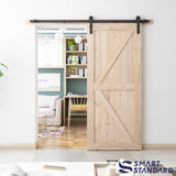 SmartStandard 36in x 84in Sliding Barn Wood Door Pre-Drilled Ready to Assemble, DIY Unfinished Solid Cypress Wood Panelled Slab, Interior Single Door Only, Natural, K-Frame