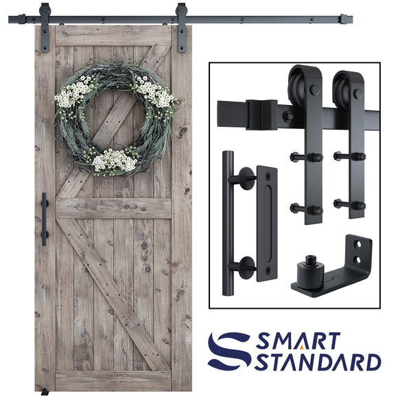 6.6 FT Heavy Duty Sliding Barn Door Hardware Kit Single Rail, Black, Super Smoothly & Quietly, Simple & Easy To Install Fit 36