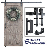 6.6 FT Heavy Duty Sliding Barn Door Hardware Kit Single Rail, Black, Super Smoothly & Quietly, Simple & Easy To Install Fit 36"-40" Wide DoorPanel (J Shape Hangers)