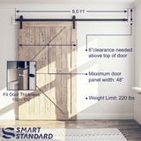 SmartStandard 8 Foot One-Piece Track Sliding Barn Door Hardware Kit - Smoothly and Quietly - Easy to Install - Includes Step-By-Step Installation Instruction -Fit 42"- 48" Door Panel (J shape)