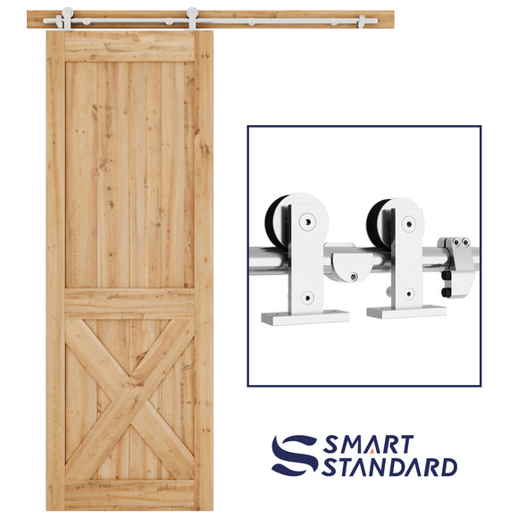 SMARTSTANDARD 5 FT Top Mount Heavy Duty Sliding Barn Hardware Kit, Single Rail, Stainless Steel, Smoothly and Quietly, Simple and Easy to Install, Fit 30