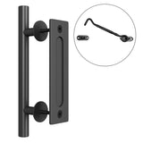 SMARTSTANDARD Heavy Duty 12" Flush and Pull Barn Door Handle Set with Latch, Large Two-Side Rustic Cast Iron Gate Door Handle for Garages Furniture Shed Doors, Black Powder Coated Finish, Round