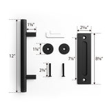 SMARTSTANDARD Heavy Duty 12" Flush and Pull Barn Door Handle Set with Latch, Large Two-Side Rustic Cast Iron Gate Door Handle for Garages Furniture Shed Doors, Black Powder Coated Finish, Round