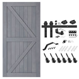 SMARTSTANDARD 42in x 84in Sliding Barn Door with 7ft Barn Door Hardware Kit & Handle, Pre-Drilled Ready to Assemble, DIY Unfinished Solid Spruce Wood Panelled Slab, K-Frame, Grey
