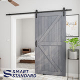 SMARTSTANDARD 42in x 84in Sliding Barn Door with 7ft Barn Door Hardware Kit & Handle, Pre-Drilled Ready to Assemble, DIY Unfinished Solid Spruce Wood Panelled Slab, K-Frame, Grey