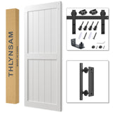 THLYNSAM 36in x 84in MDF Sliding Barn Door with 6.6ft Barn Door Hardware Kit & Handle, Pre-Drilled Holes Easy Assembly -Solid Wood Slab Inside Covered with Water-Proof PVC Surface, White, H-Frame