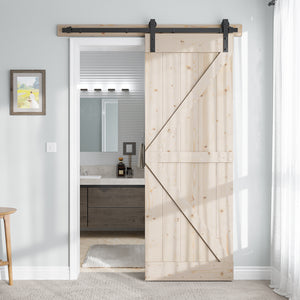 Paneled Wood Unfinished Sliding Barn Door without Installation Hardware Kit